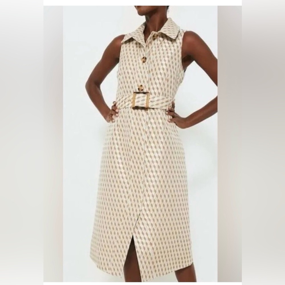 Tuckernuck Cream and Tan Sleeveless Belted Midi Dress